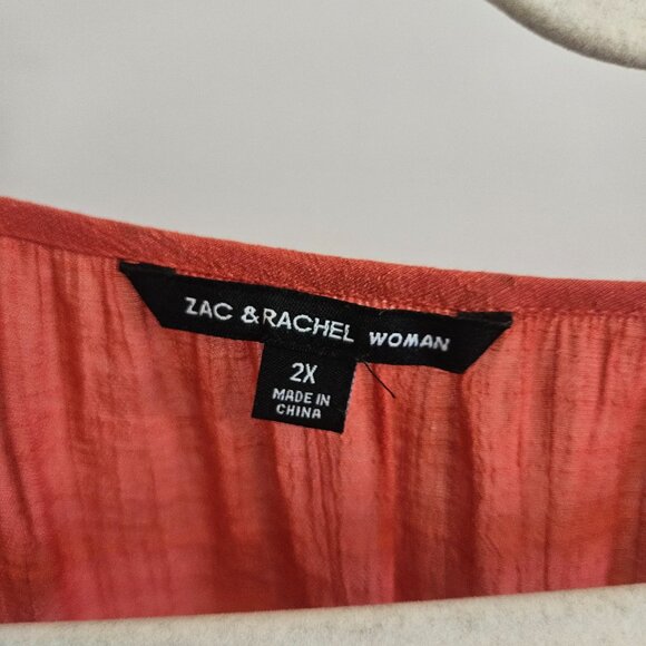 Zac & Rachel Woman 2X Orange Flowy Embellished Top - Picture 4 of 5